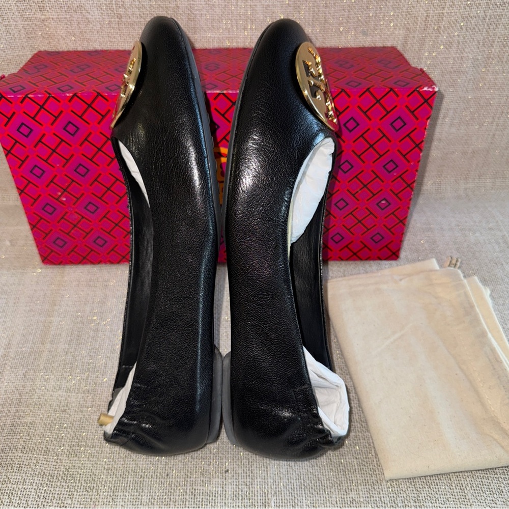 Tory Burch Black/Gold Goat Leather Claire Ballet Flats US 9 new dust bag - Picture 11 of 17